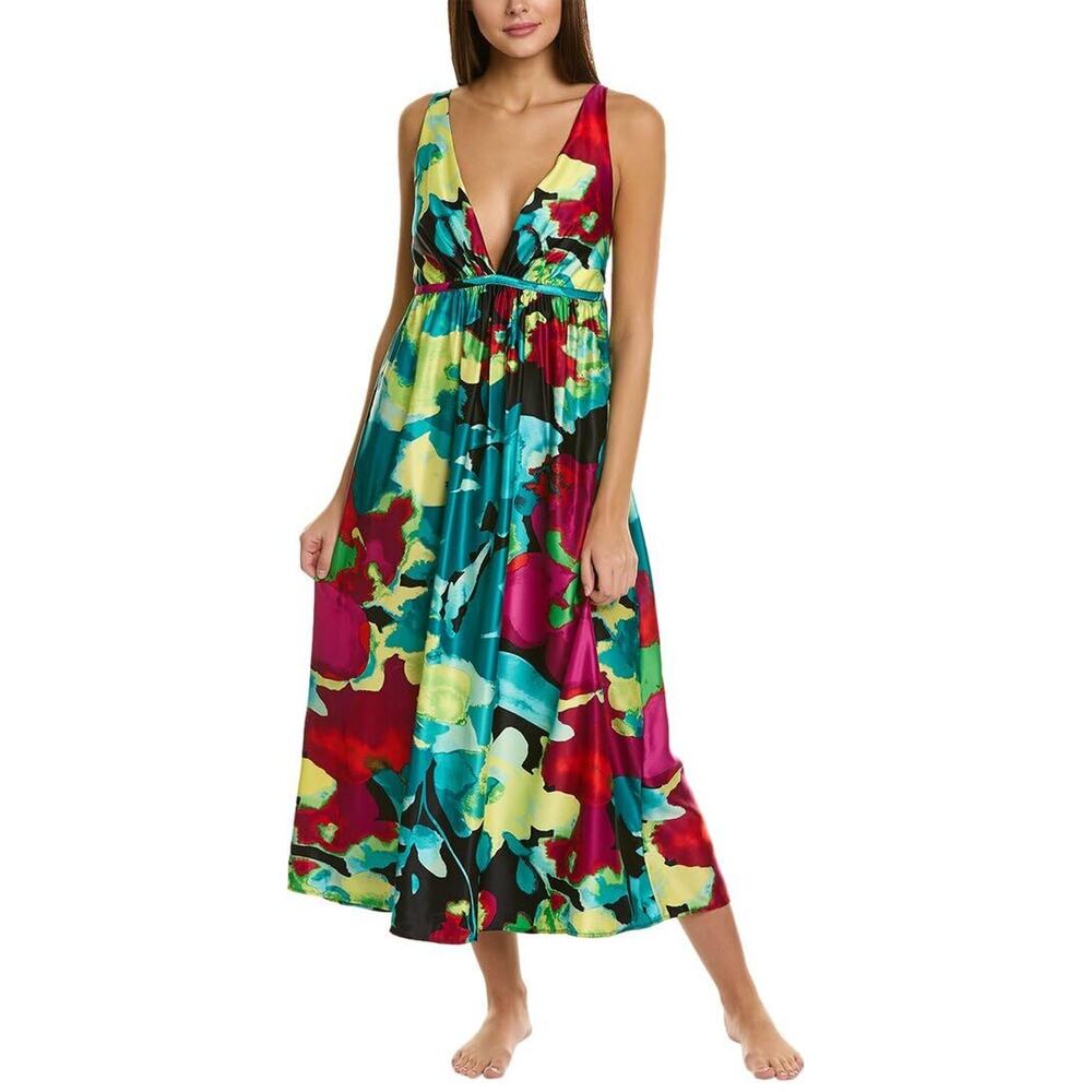 Natori Vibrant Multicolor Floral Satin V-Neck Chemise